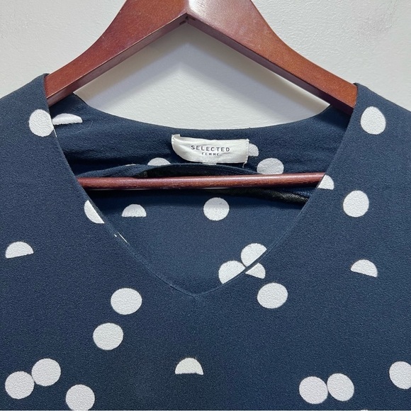 Selected Femme Navy Blue & White Polka Dot Vneck Sweater Size 34 - Picture 5 of 11
